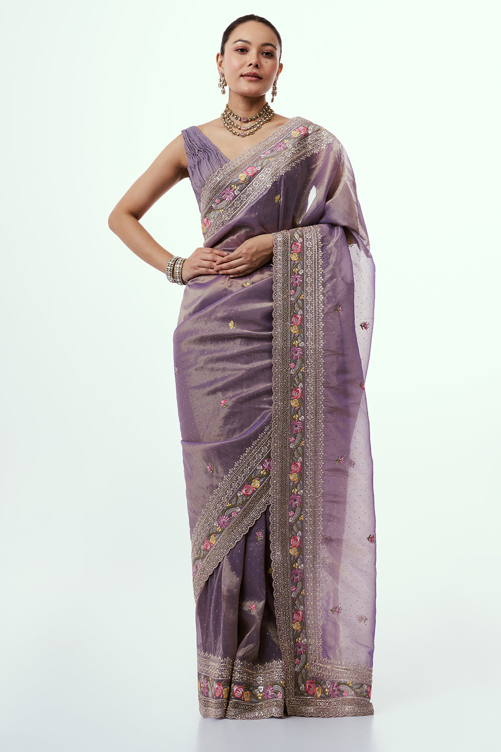 Purple Organza Saree with Zari Border