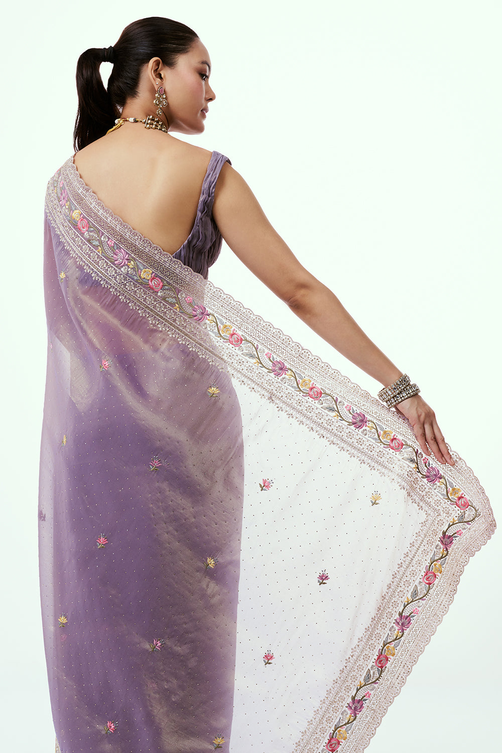 Purple Organza Saree with Zari Border