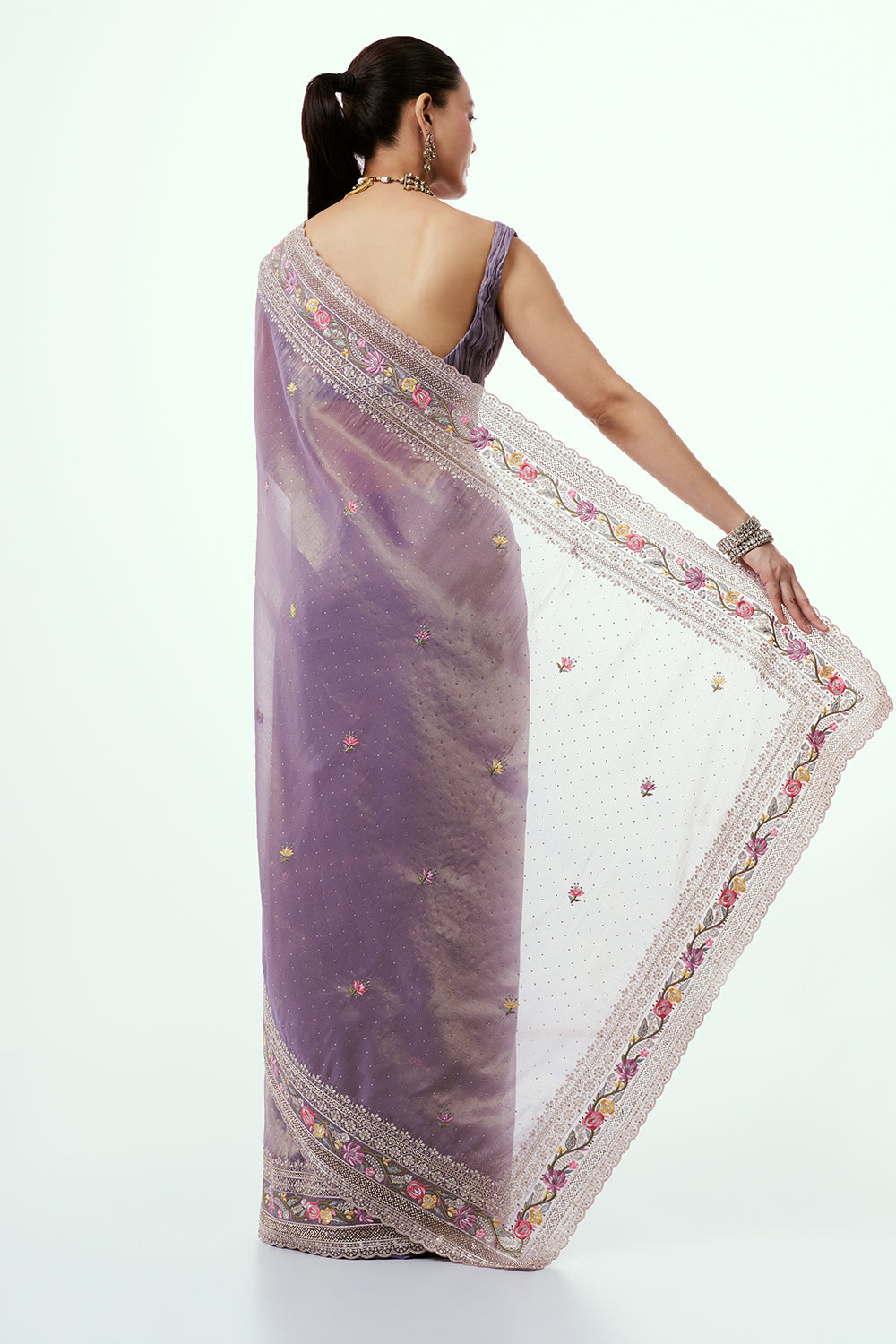 Purple Organza Saree with Zari Border
