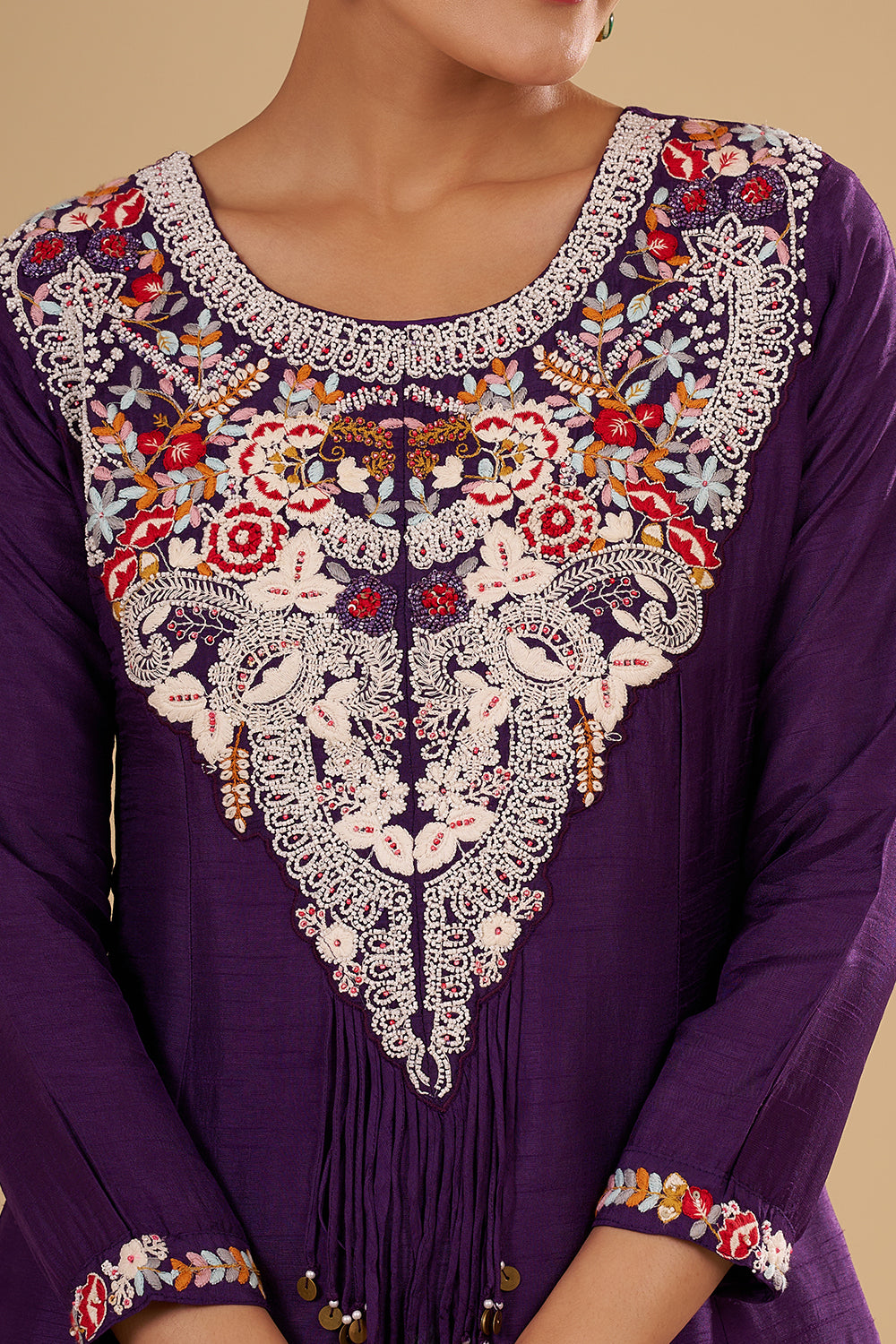 Purple Pure Silk Semi Anarkali Set