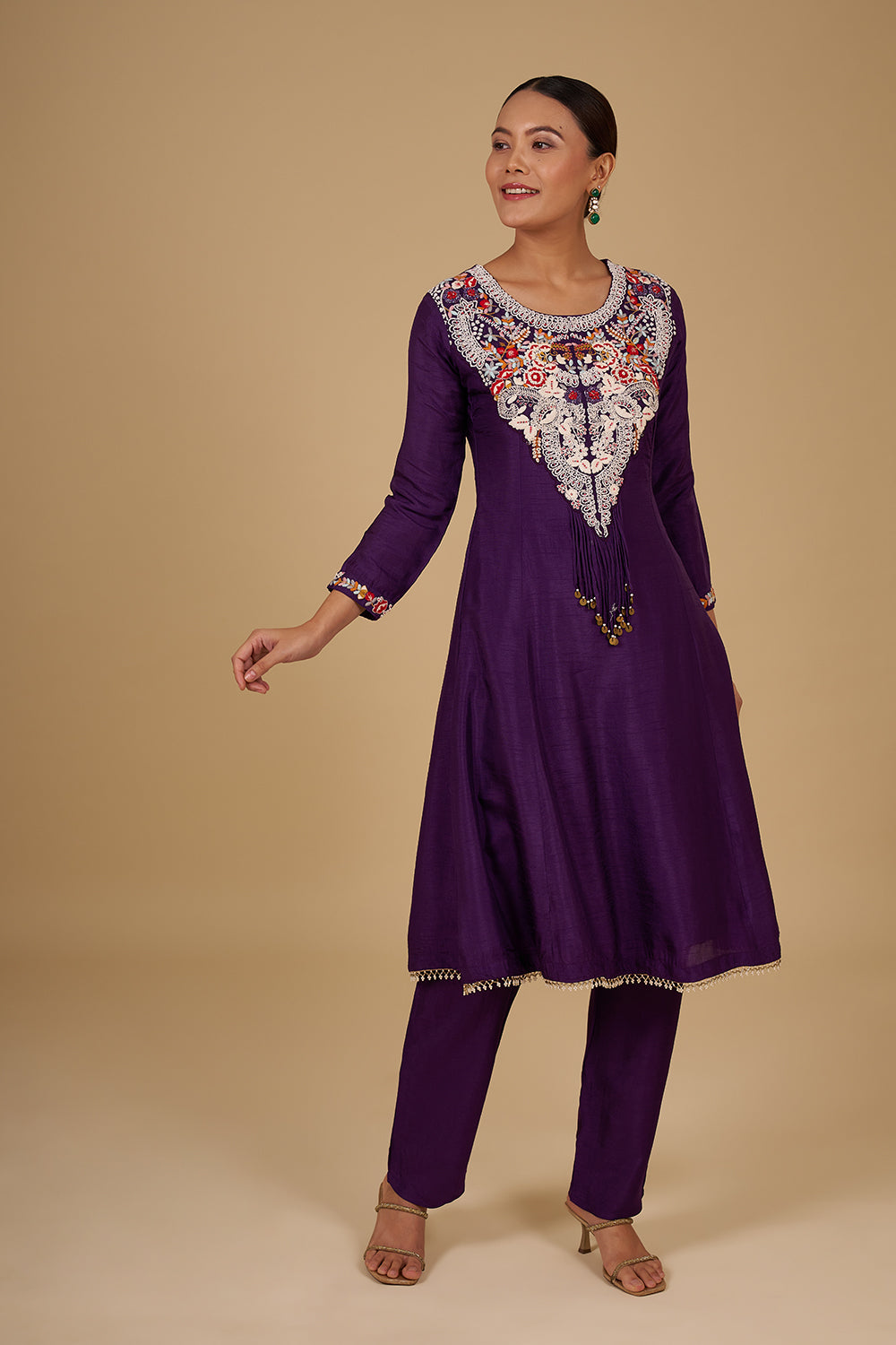 Purple Pure Silk Semi Anarkali Set