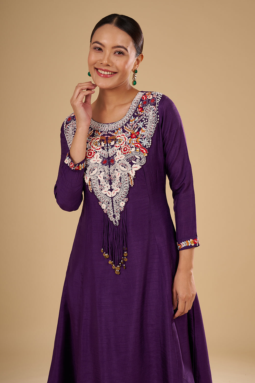Purple Pure Silk Semi Anarkali Set
