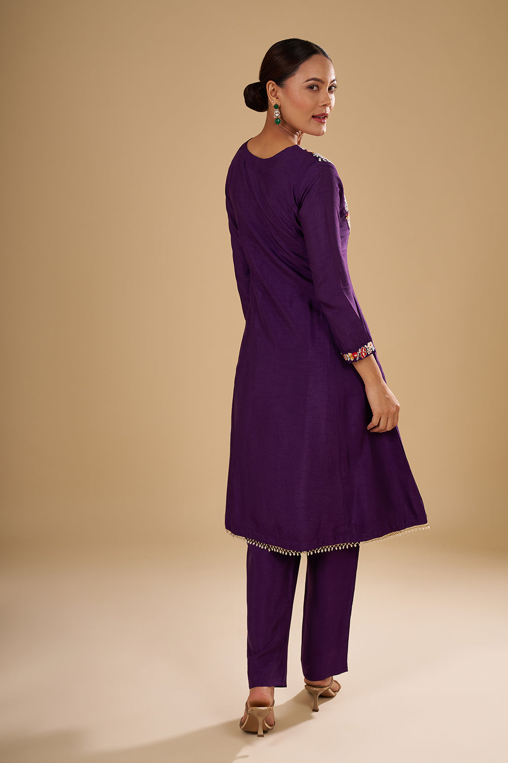 Purple Pure Silk Semi Anarkali Set