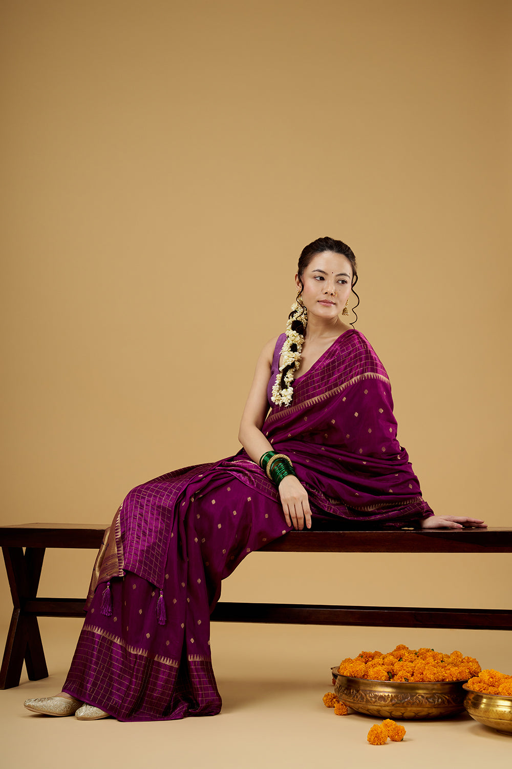 Purple Satin Silk Saree with Zari Work
