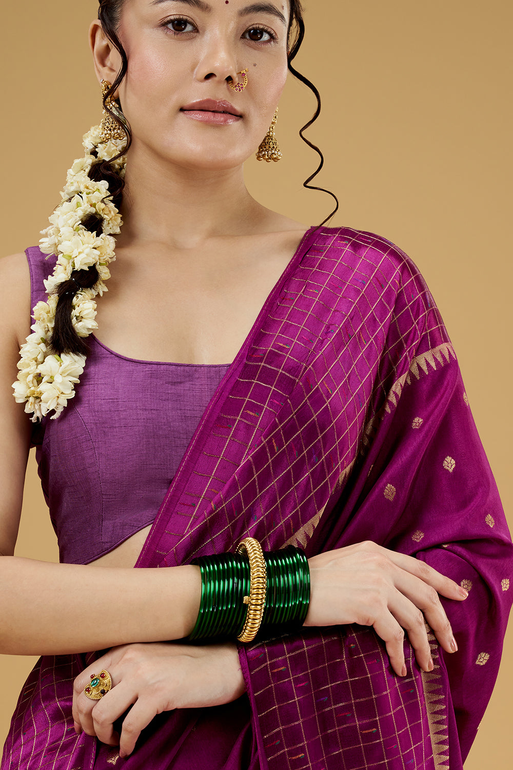 Purple Satin Silk Saree with Zari Work