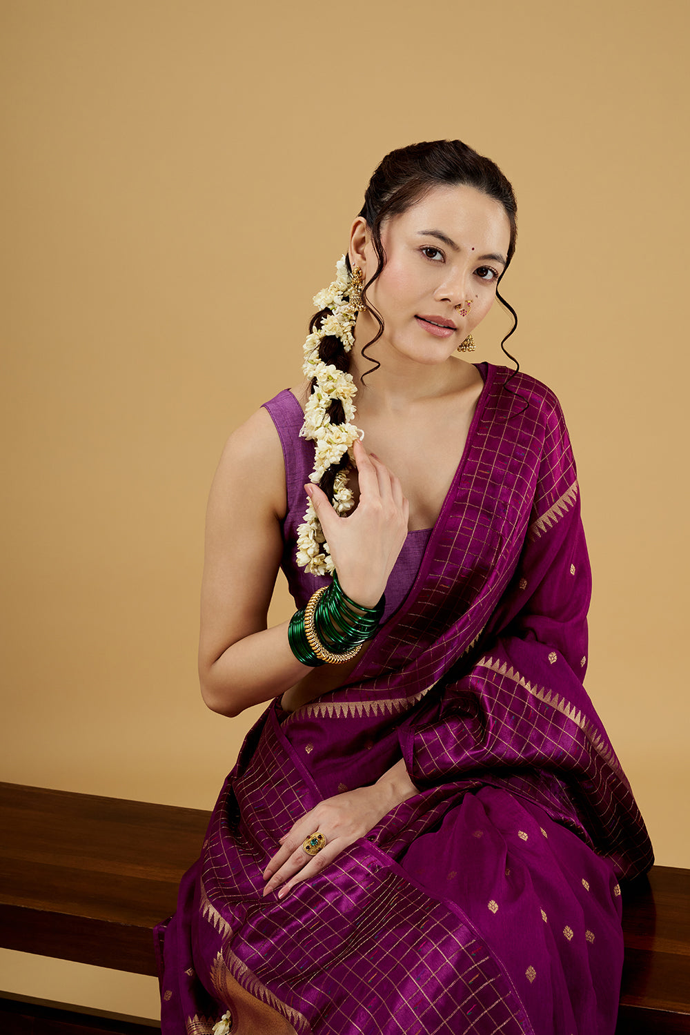 Purple Satin Silk Saree with Zari Work