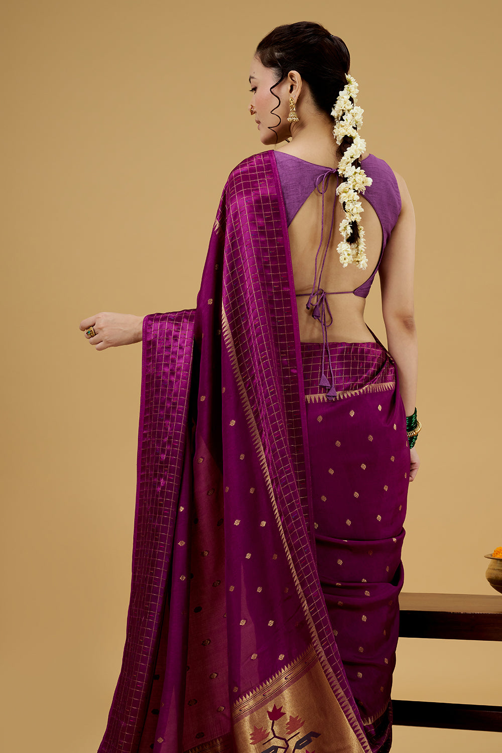 Purple Satin Silk Saree with Zari Work