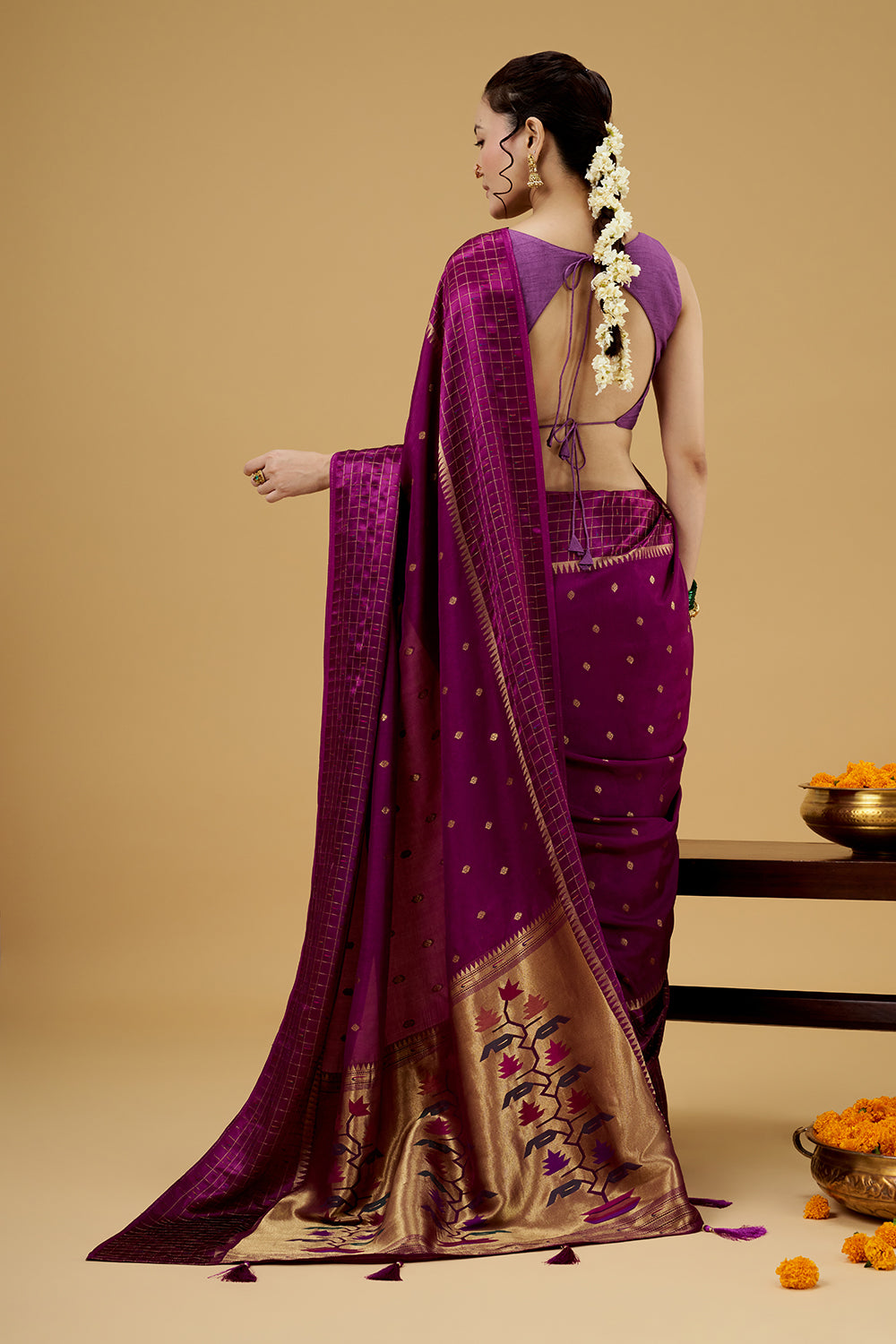 Purple Satin Silk Saree with Zari Work