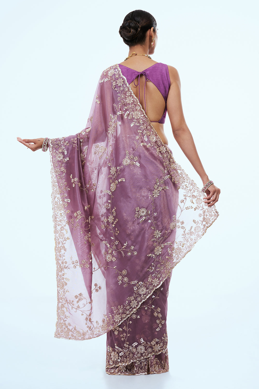 Purple Shimmer Zari Tissue Saree with Bead Work