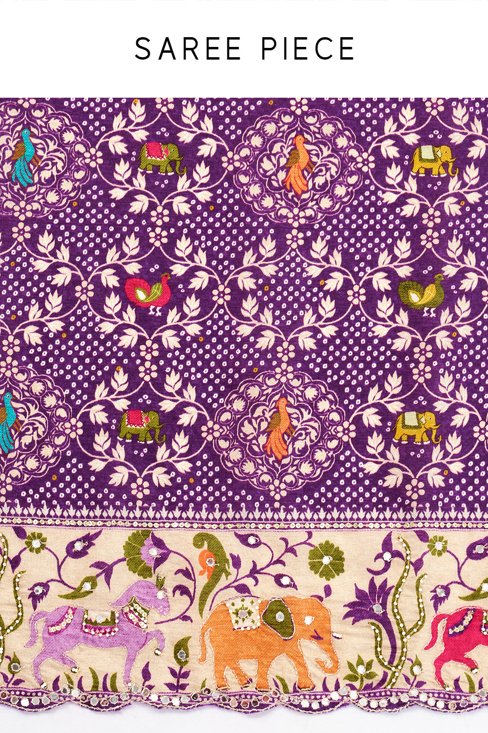 Purple Silk Bandhej Print Saree with Mirror and Zari Work