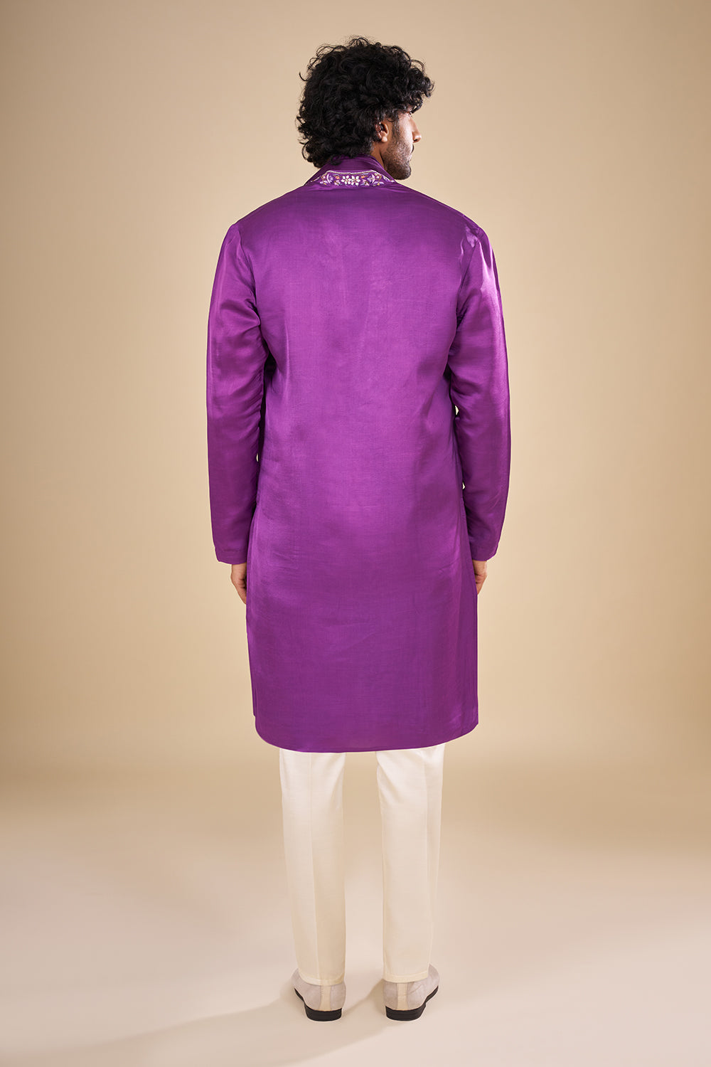 Purple Silk Kurta Set with Thread Embroidery