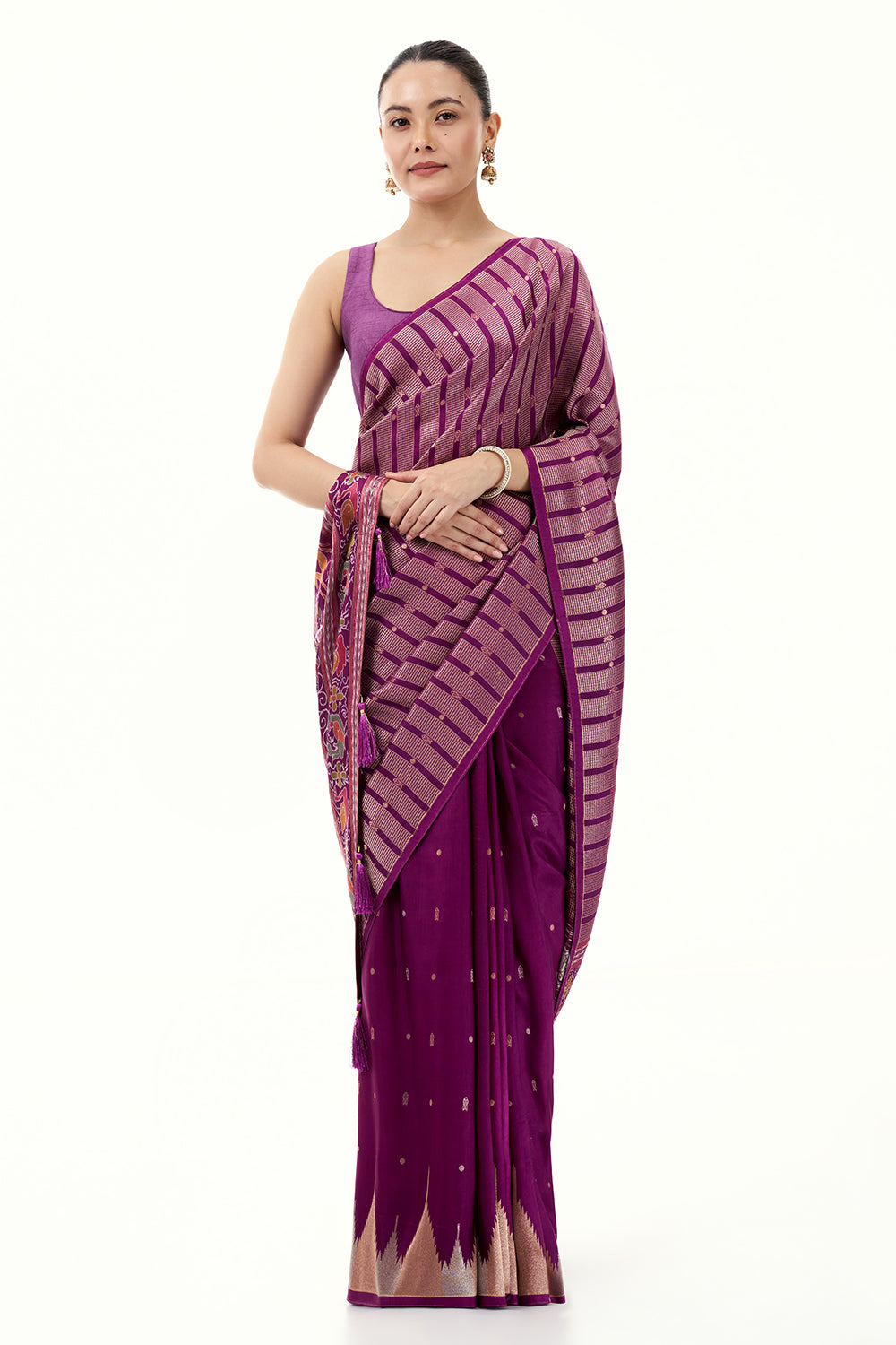 Purple Silk Woven Saree with Nature Motifs