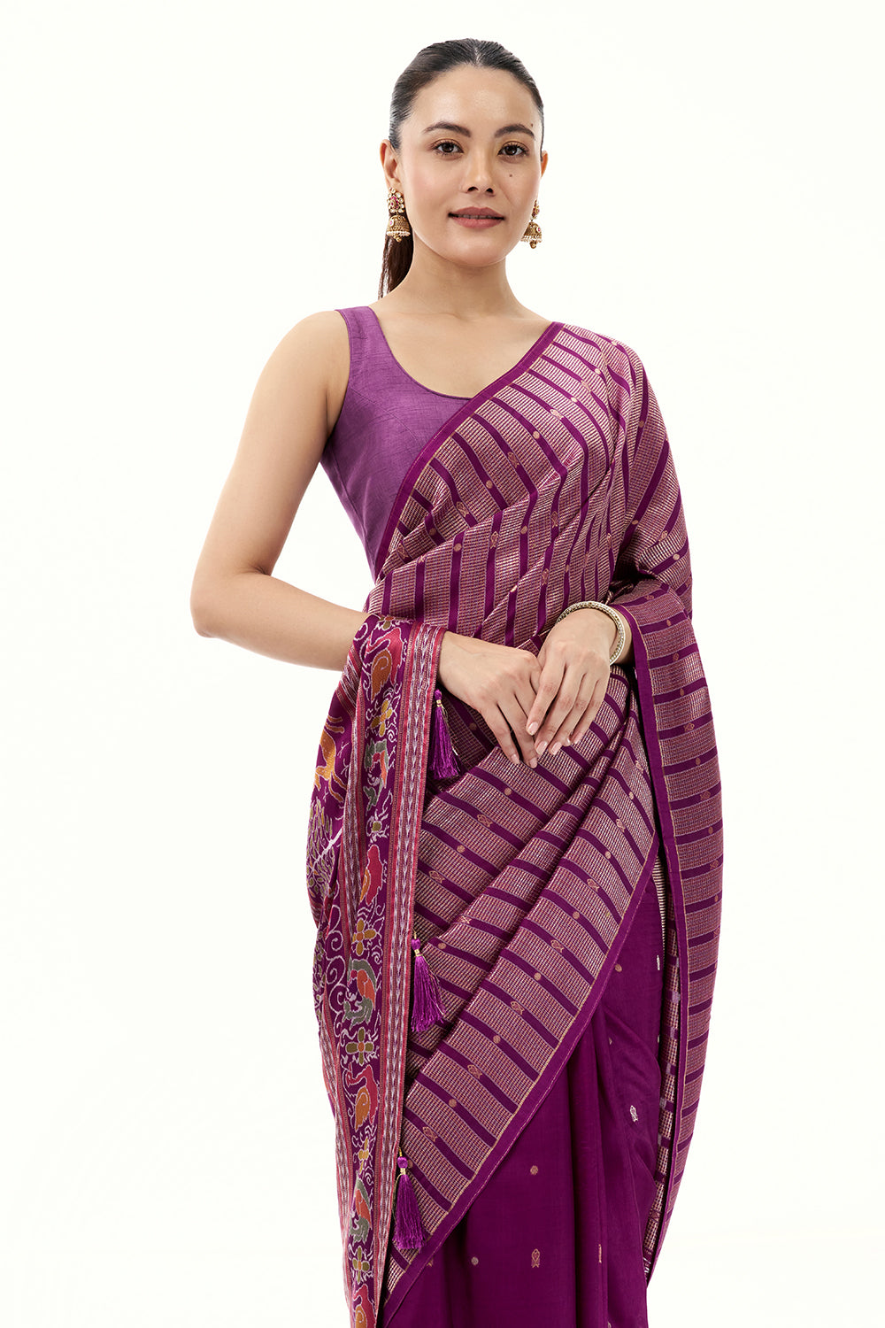 Purple Silk Woven Saree with Nature Motifs