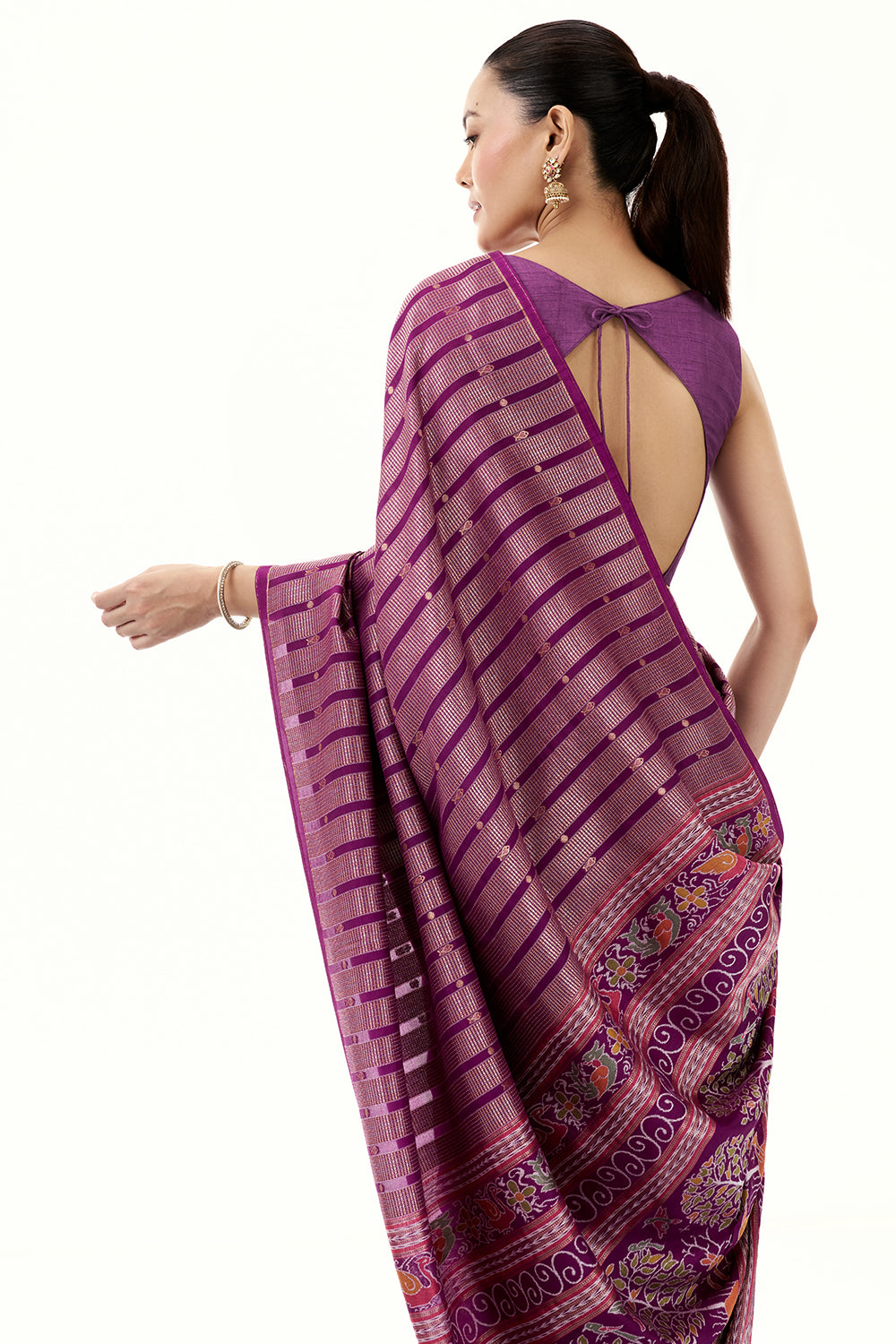 Purple Silk Woven Saree with Nature Motifs