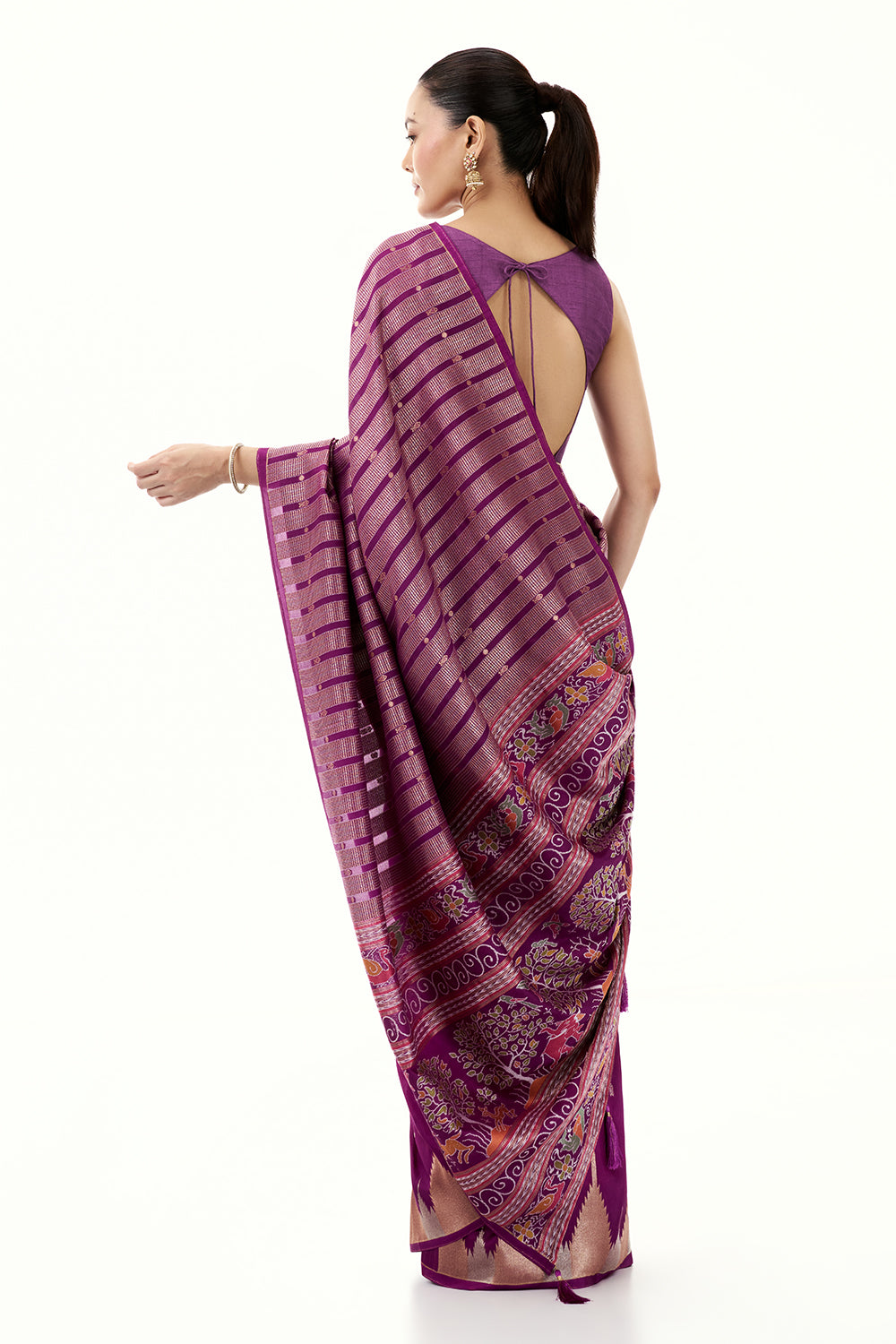 Purple Silk Woven Saree with Nature Motifs