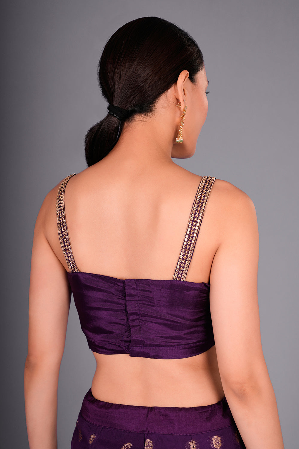 Purple Co-ord Set with Embroidered Bustier and Leheriya Cape