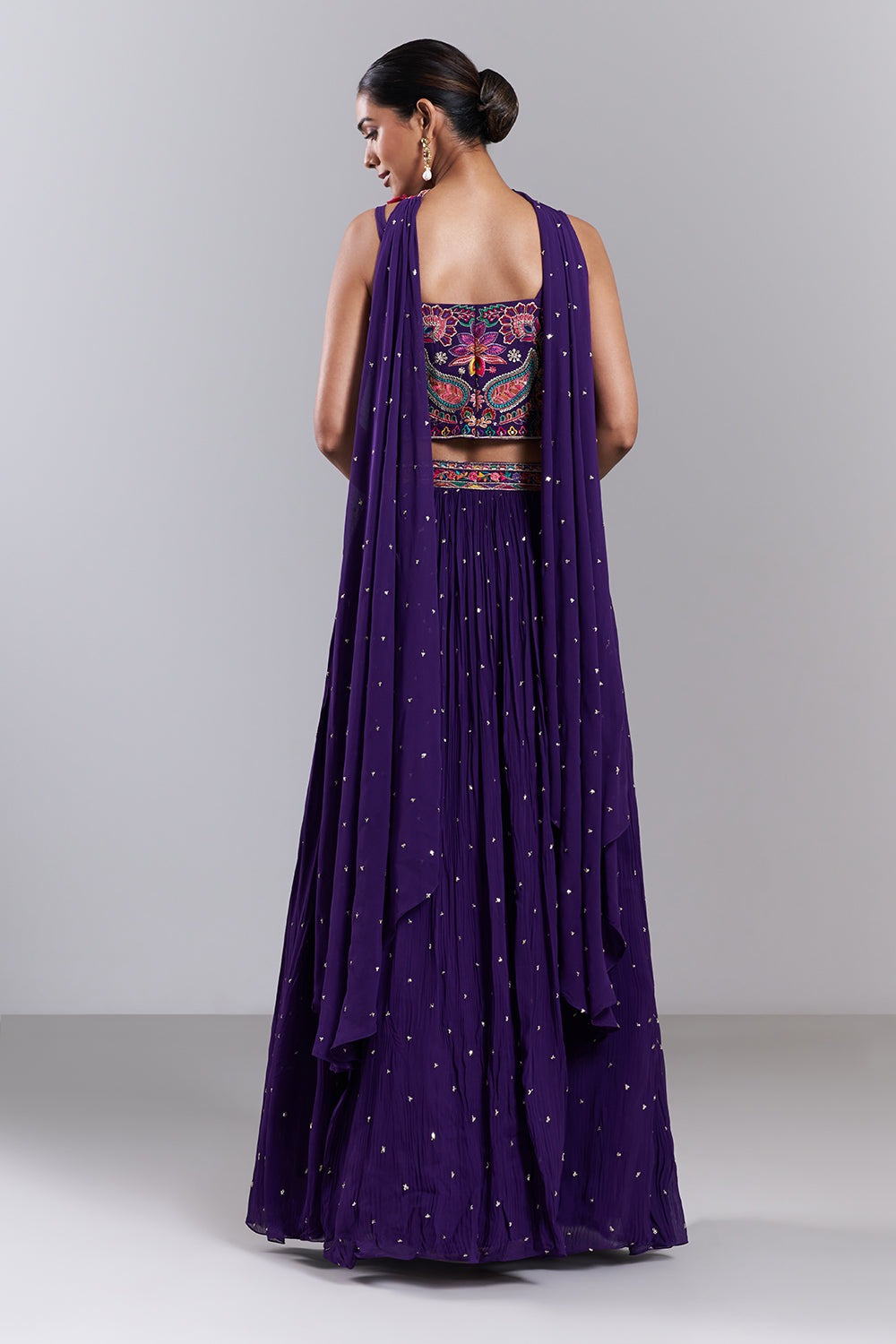 Purple Viscose Georgette Embroidered Lehenga Set