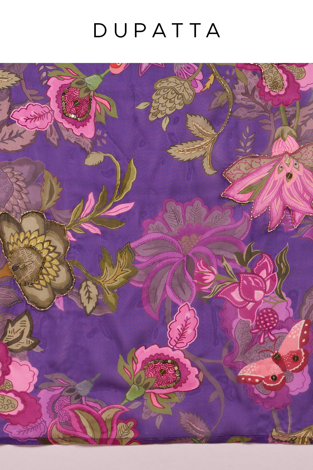 Purple Lehenga with Light and Dark Pink Floral Accents