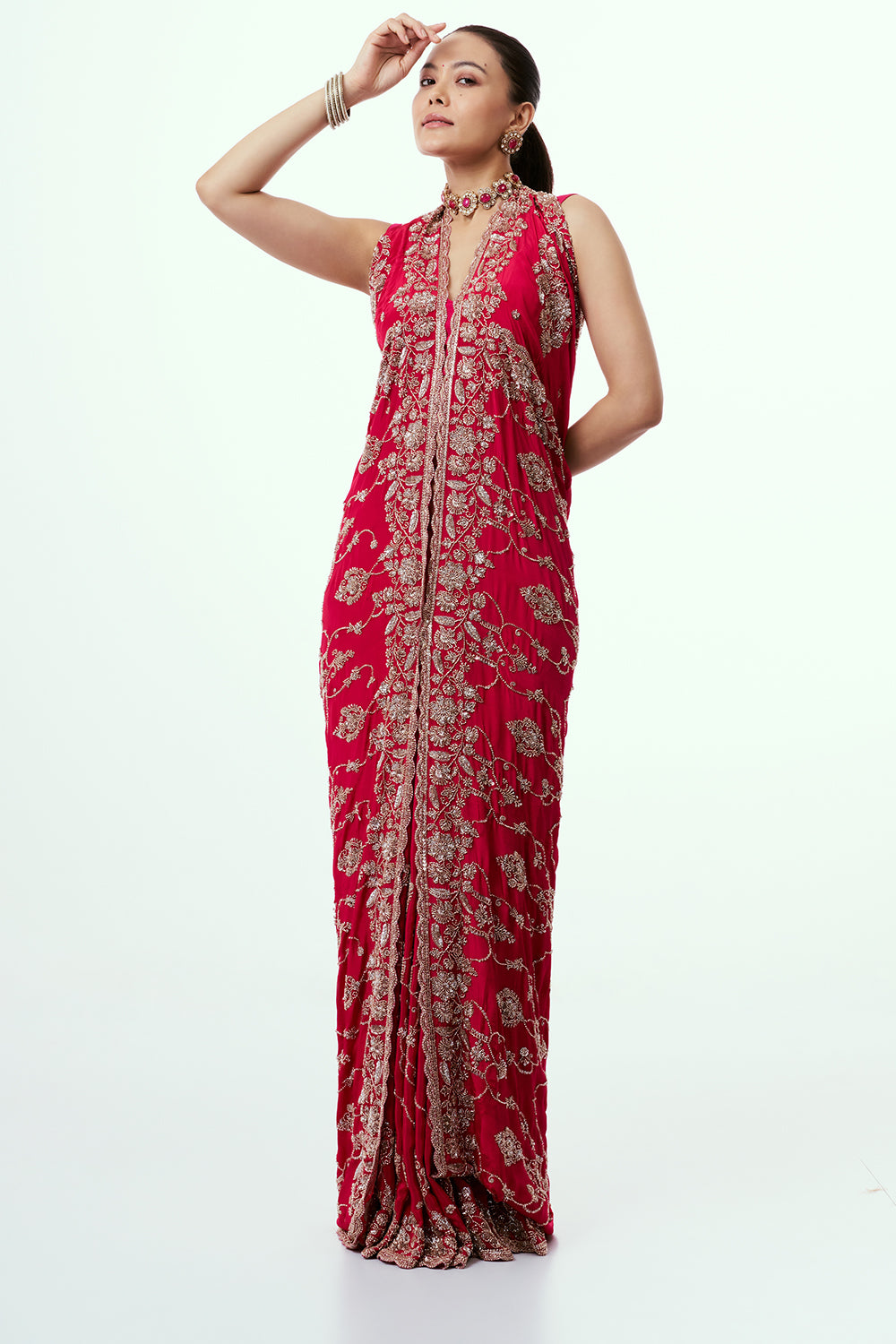 Rani Crepe Saree with Cutdana Jaal