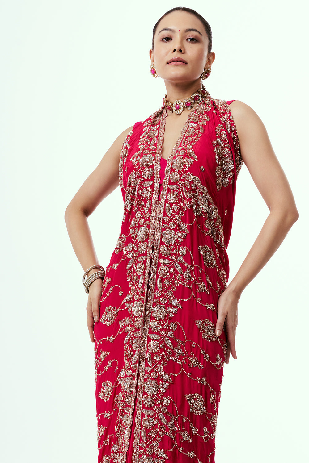 Rani Crepe Saree with Cutdana Jaal