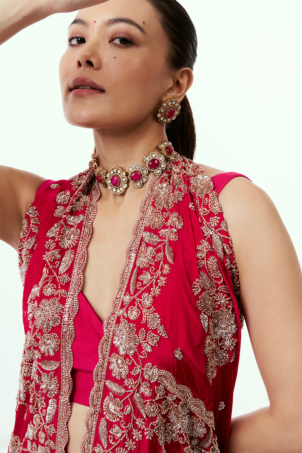 Rani Crepe Saree with Cutdana Jaal