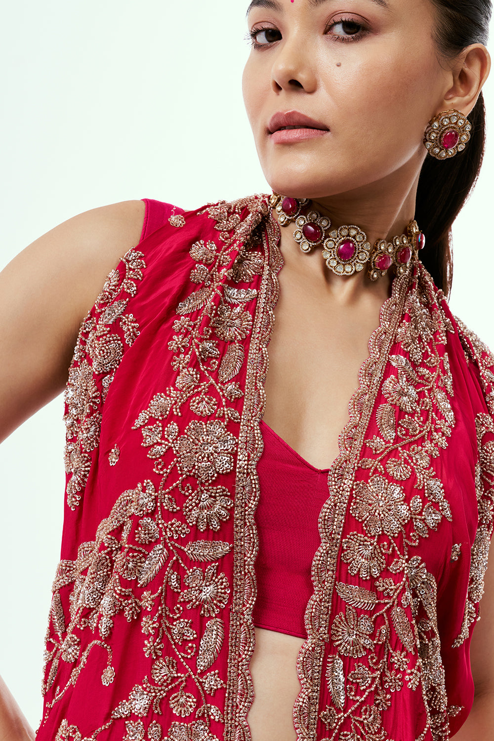 Rani Crepe Saree with Cutdana Jaal