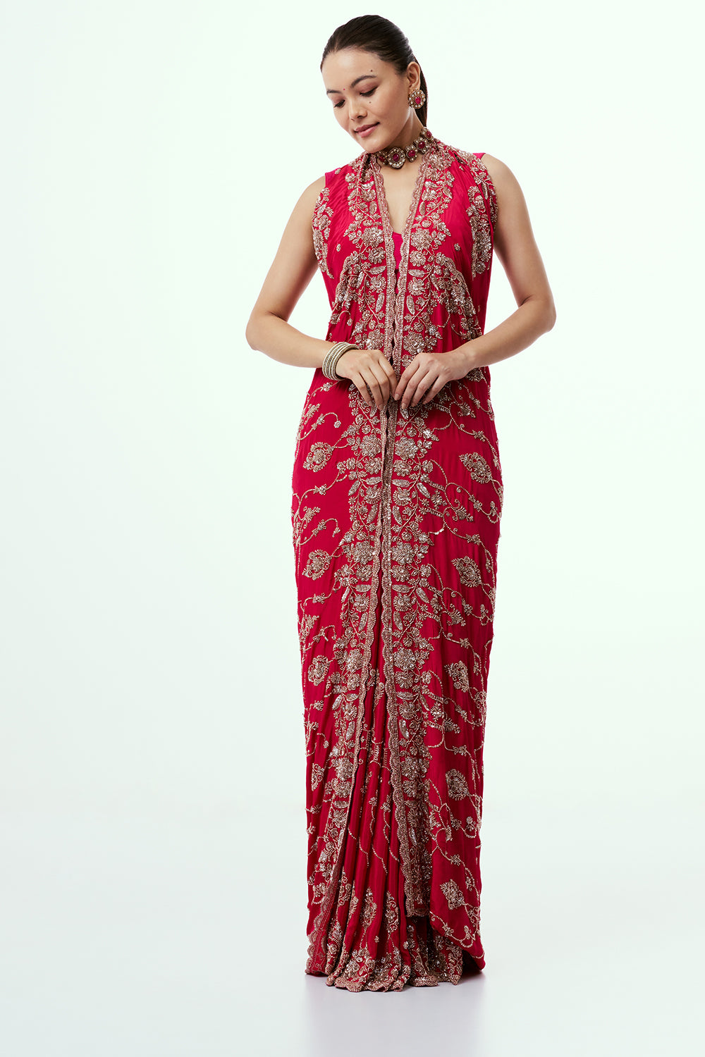 Rani Crepe Saree with Cutdana Jaal