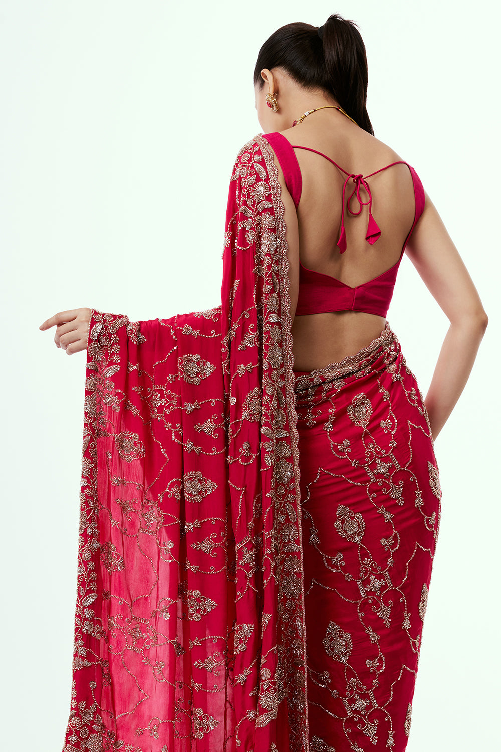 Rani Crepe Saree with Cutdana Jaal