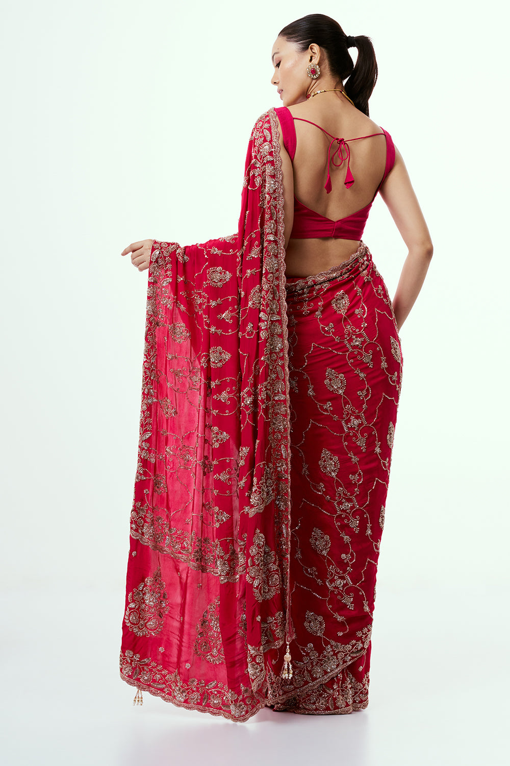 Rani Crepe Saree with Cutdana Jaal