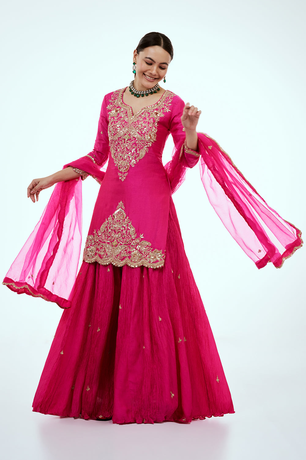 Rani Pink Art Silk Palazzo Set with Zardosi Work