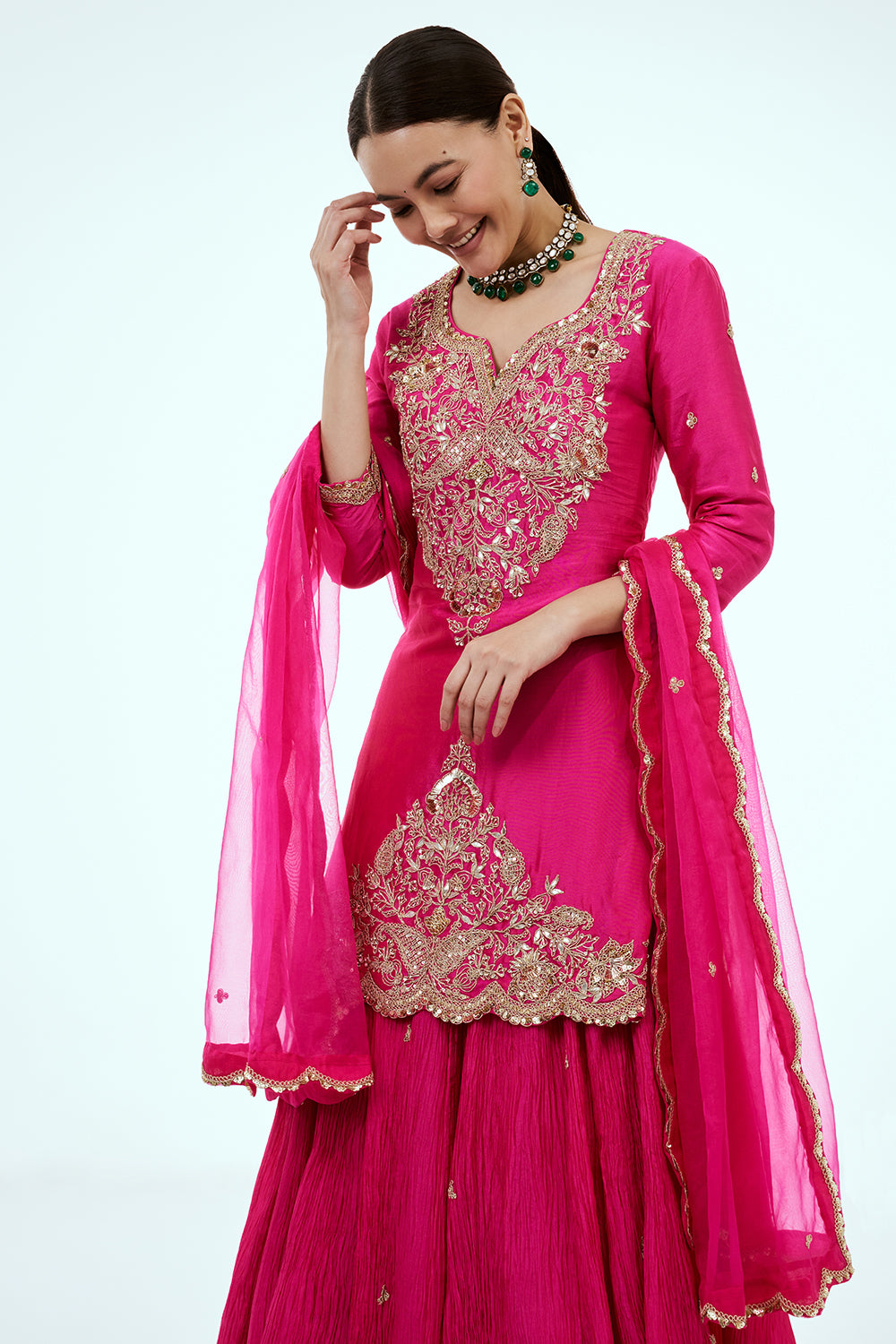 Rani Pink Art Silk Palazzo Set with Zardosi Work