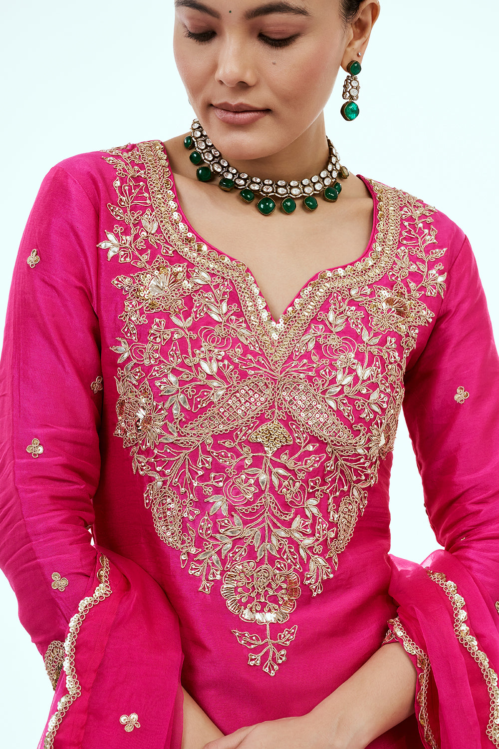 Rani Pink Art Silk Palazzo Set with Zardosi Work