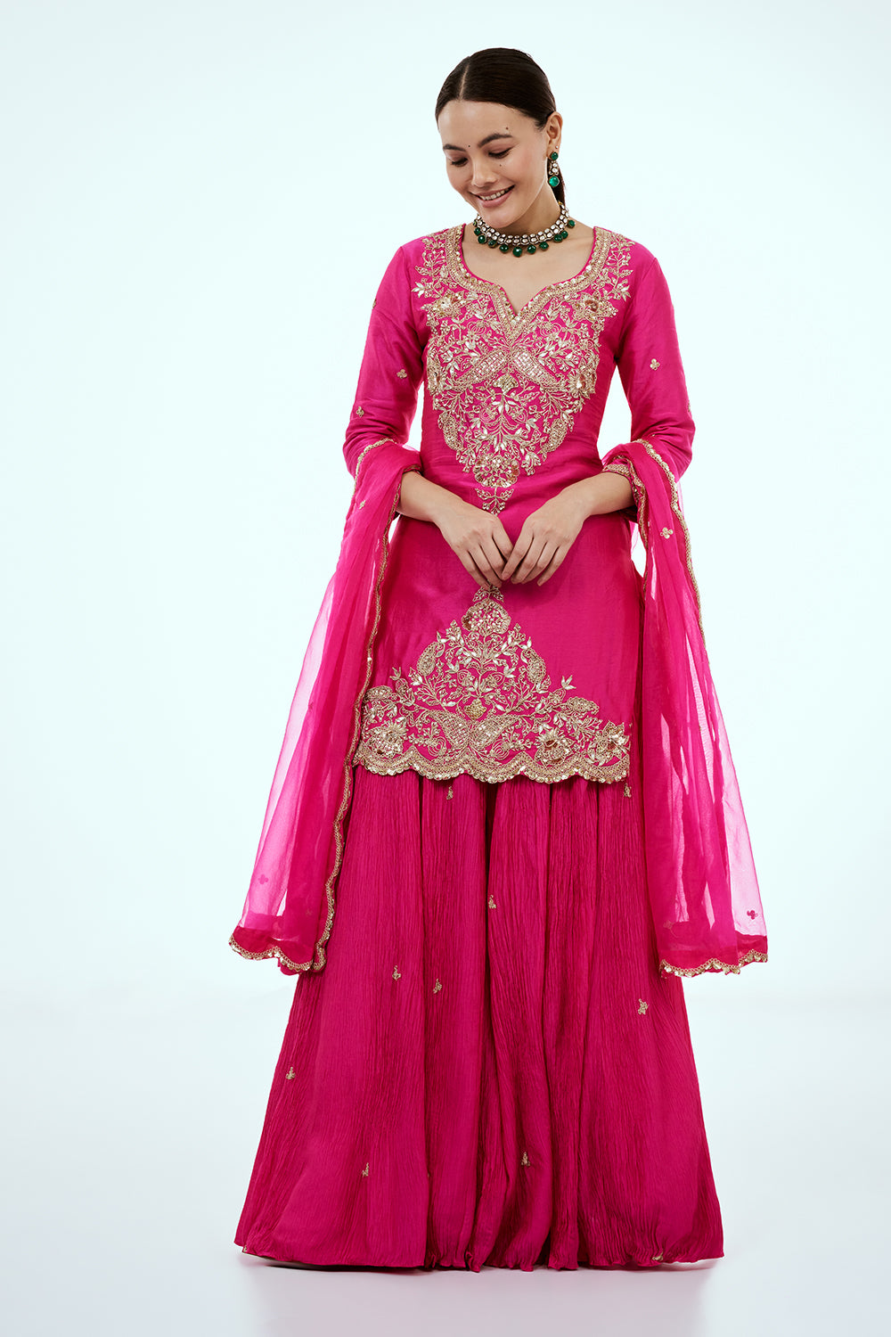 Rani Pink Art Silk Palazzo Set with Zardosi Work