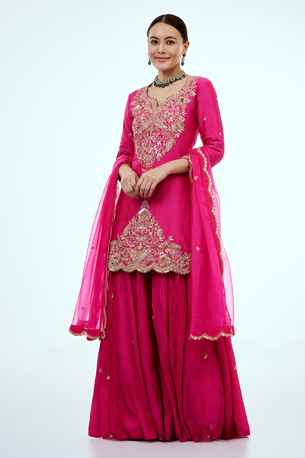 Rani Pink Art Silk Palazzo Set with Zardosi Work