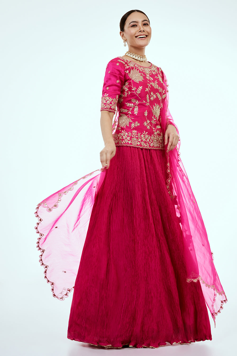Rani Pink Art Silk Suit Set with Gota and Zardosi Work