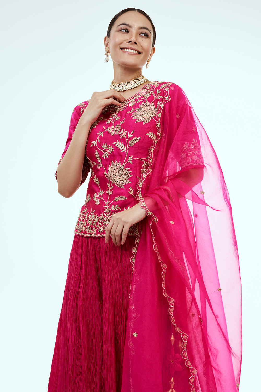 Rani Pink Art Silk Suit Set with Gota and Zardosi Work