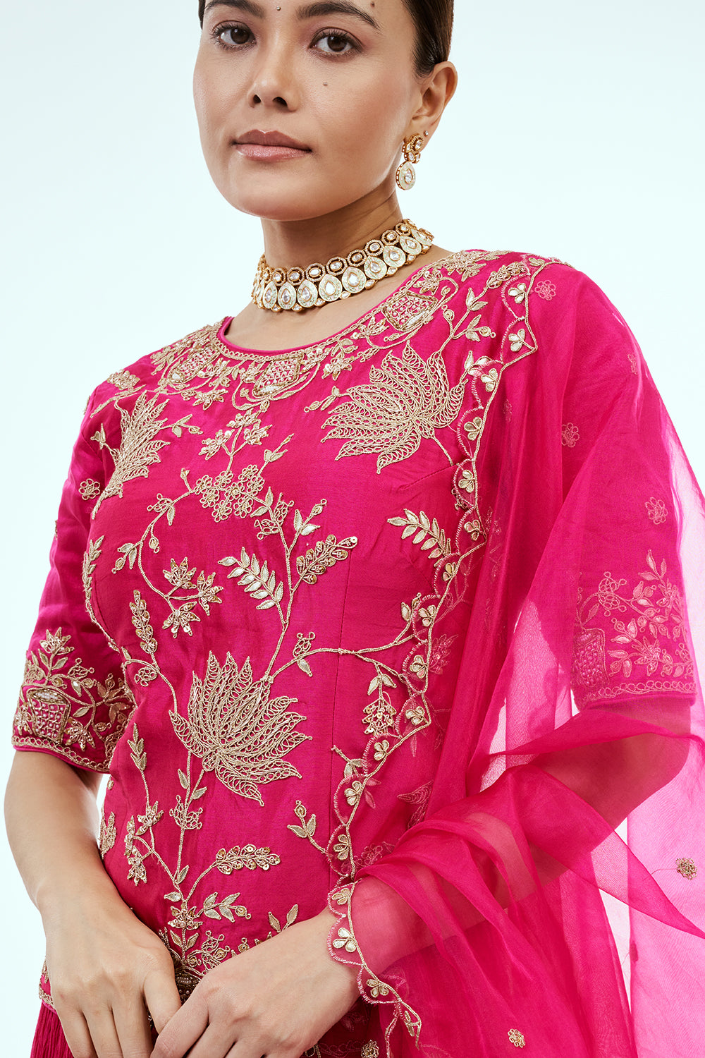 Rani Pink Art Silk Suit Set with Gota and Zardosi Work