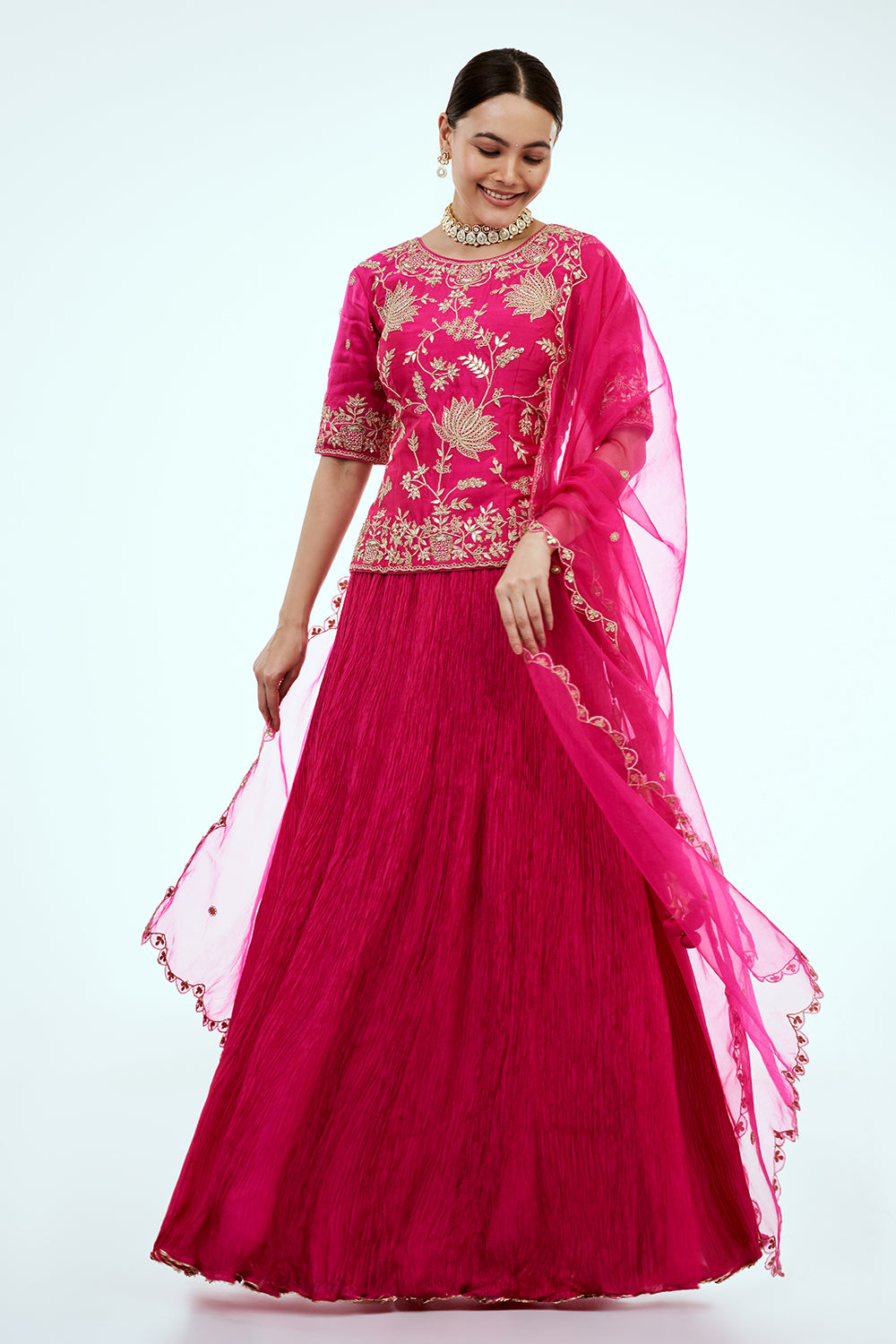 Rani Pink Art Silk Suit Set with Gota and Zardosi Work