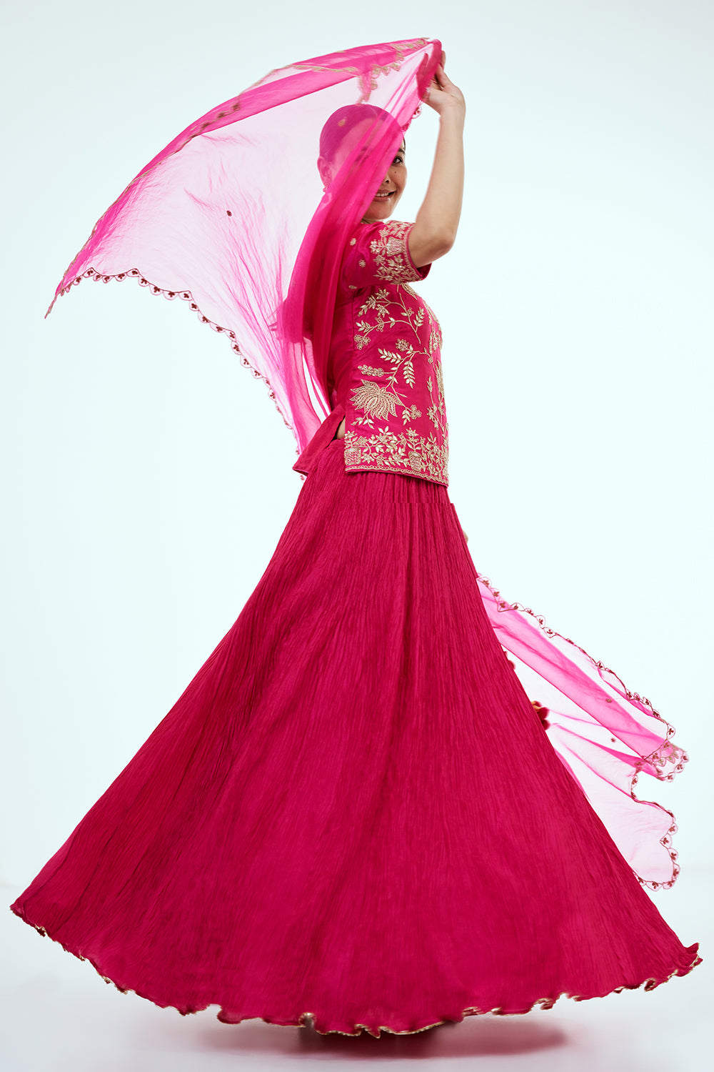 Rani Pink Art Silk Suit Set with Gota and Zardosi Work