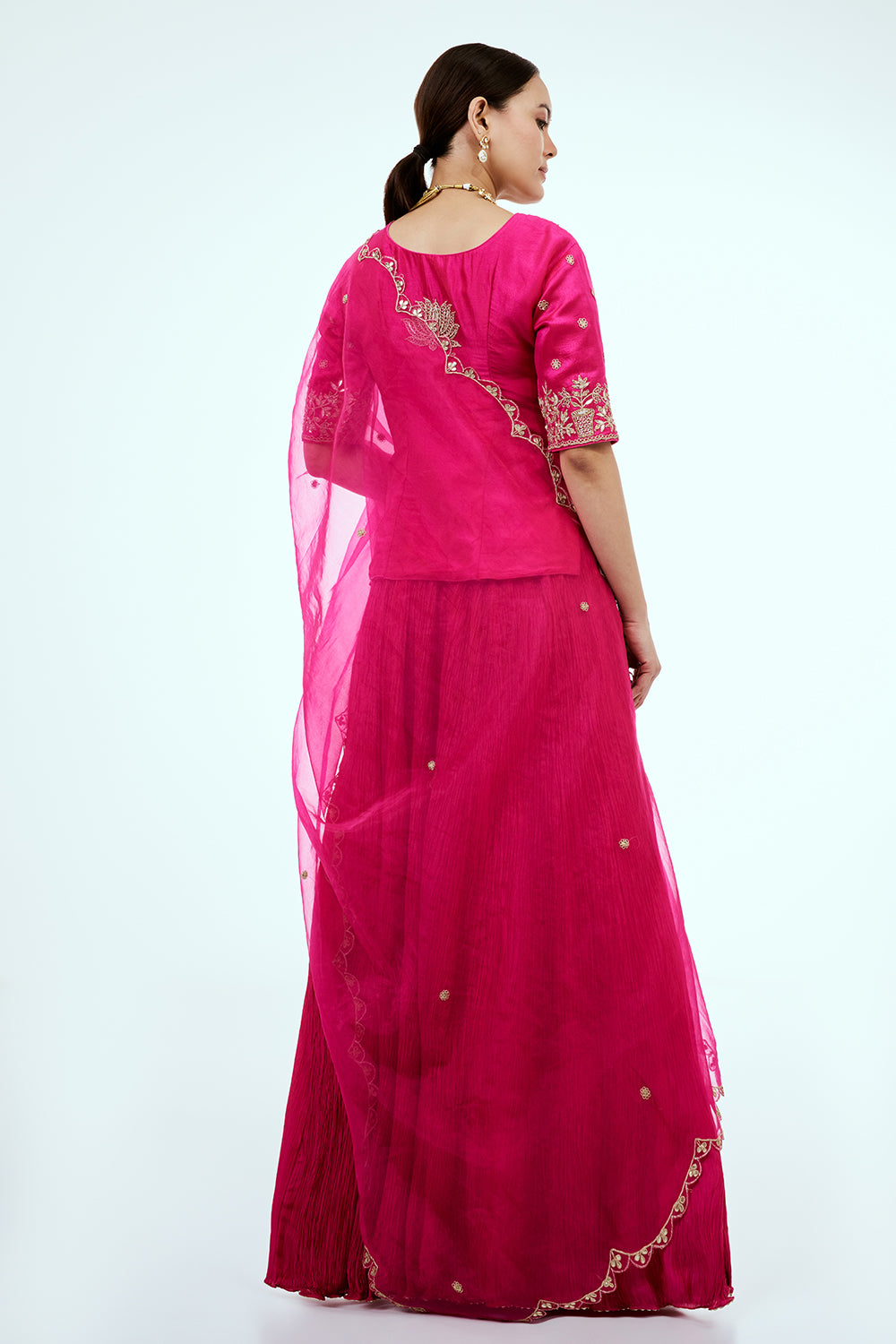 Rani Pink Art Silk Suit Set with Gota and Zardosi Work