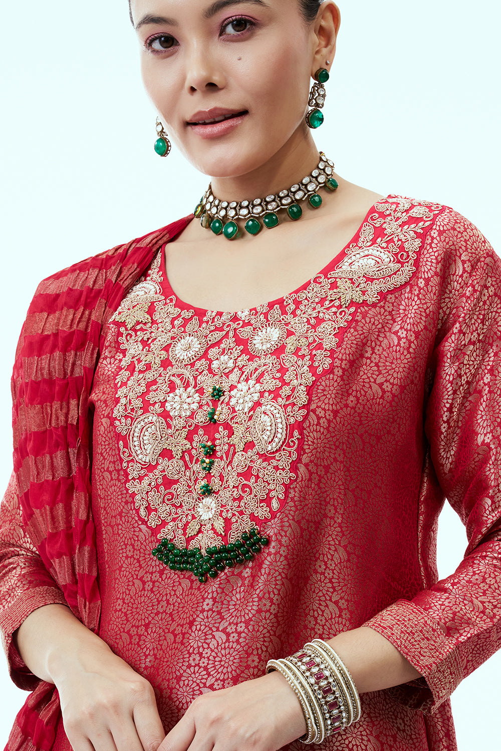 Rani Pink Banarasi Brocade Salwar Suit with Zardosi Accents