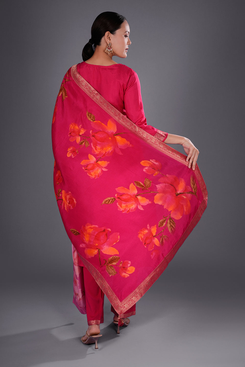 Rani Pink Banarasi Silk Kurta Set with Zari Buti Embroidery