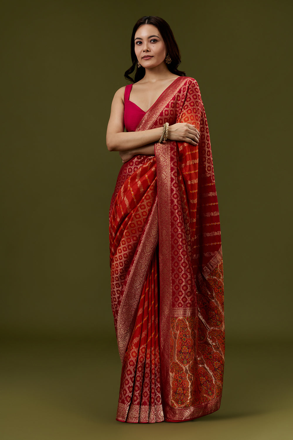 Rani Pink Banarasi Silk Saree with Meenakari Embroidery