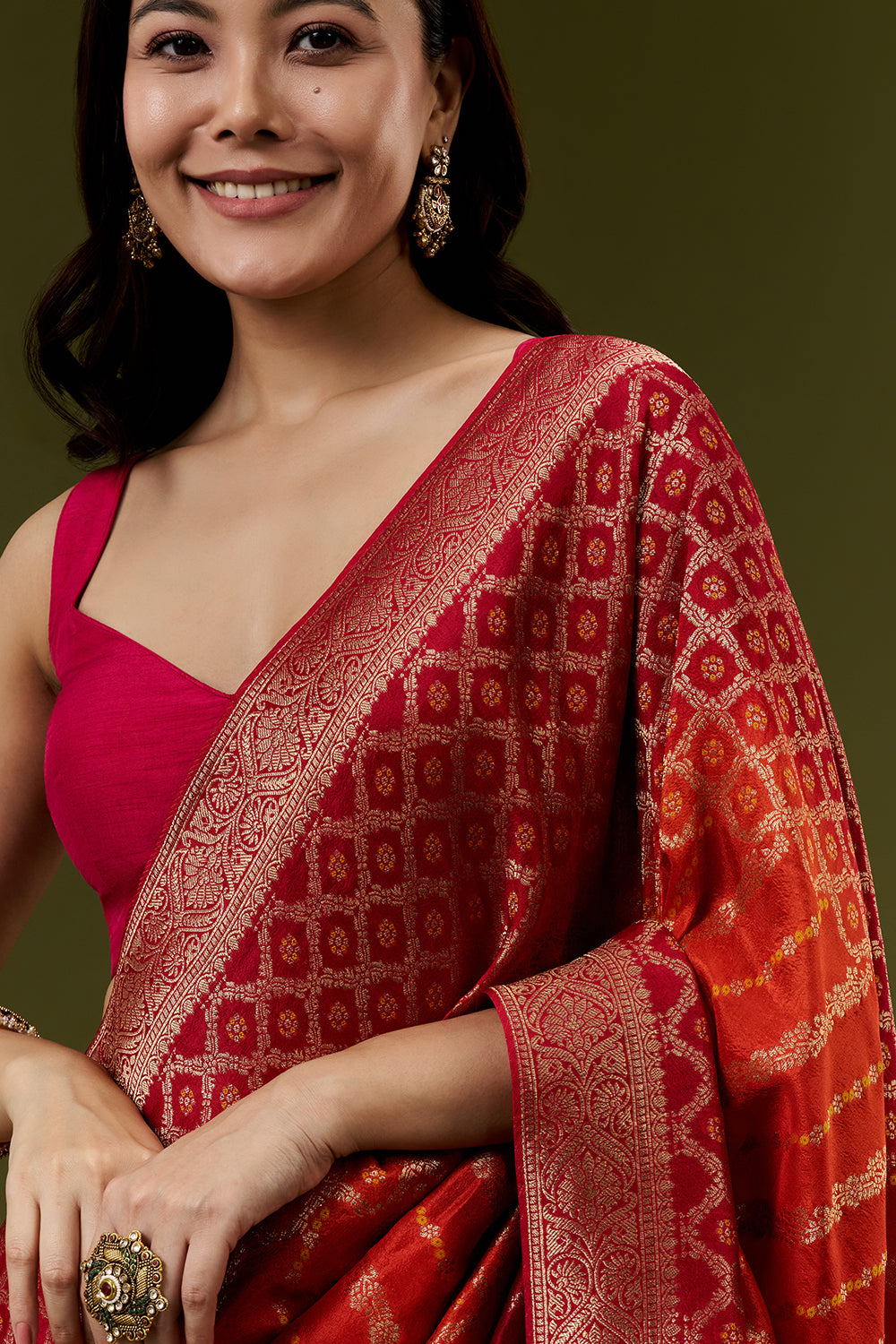 Rani Pink Banarasi Silk Saree with Meenakari Embroidery