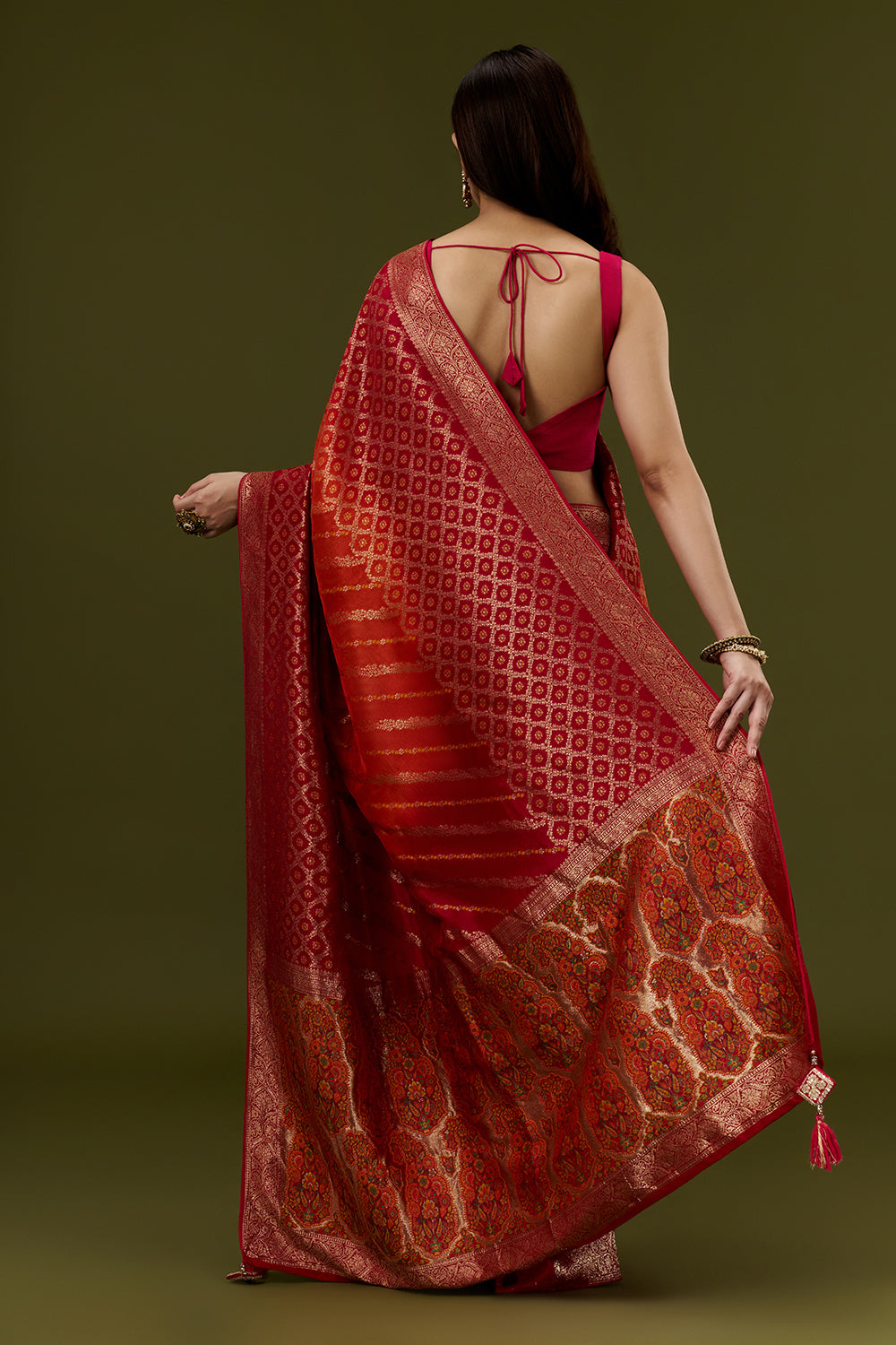 Rani Pink Banarasi Silk Saree with Meenakari Embroidery