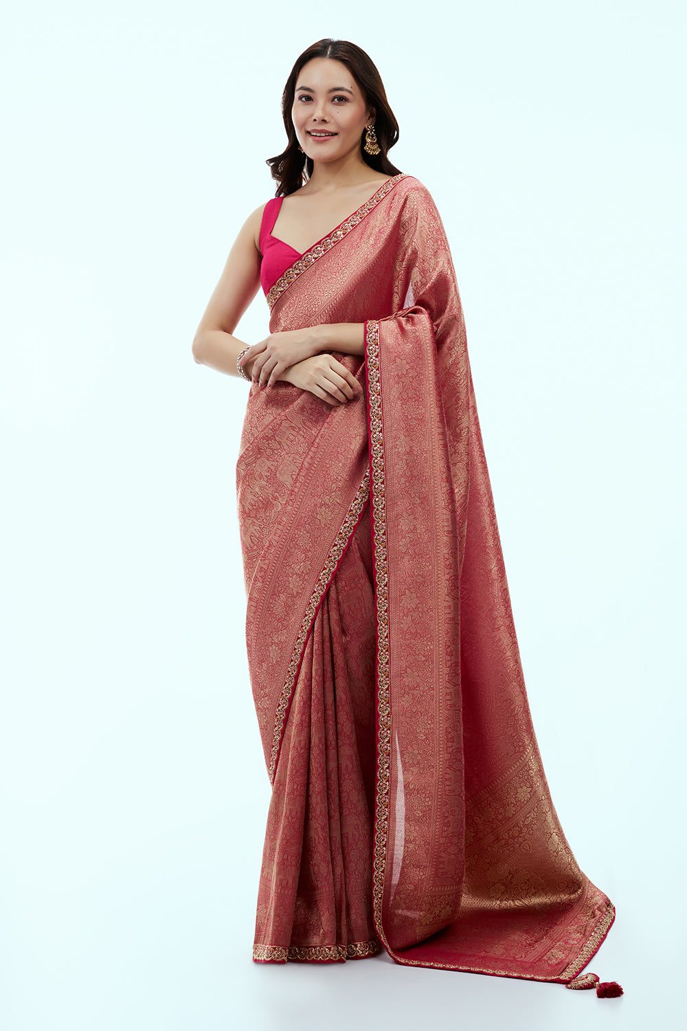 Rani Pink Banarasi Silk Saree with Resham and Zari Embroidery