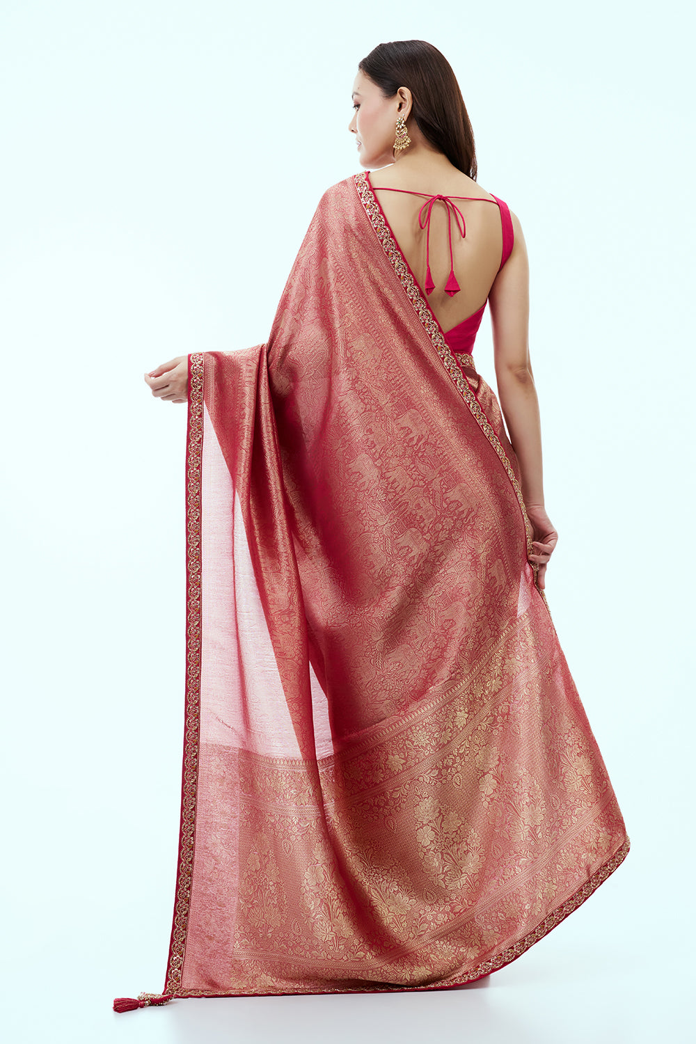 Rani Pink Banarasi Silk Saree with Resham and Zari Embroidery
