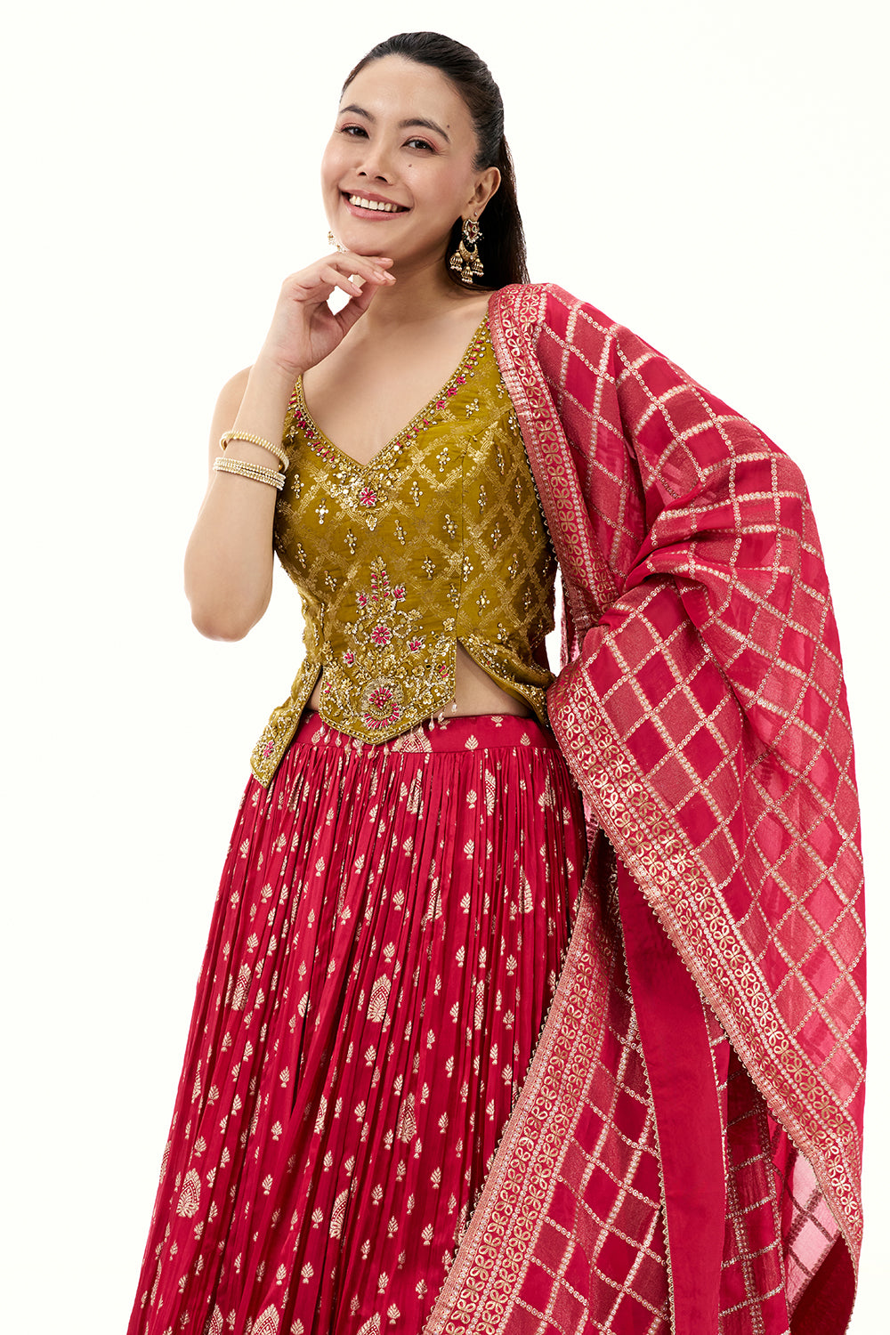 Rani Pink Brocade Lehenga with Resham and Sequin Work