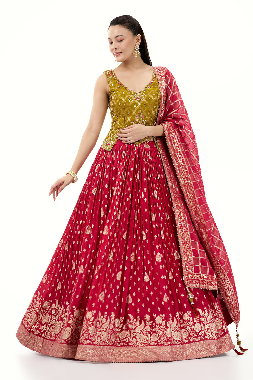Rani Pink Brocade Lehenga with Resham and Sequin Work