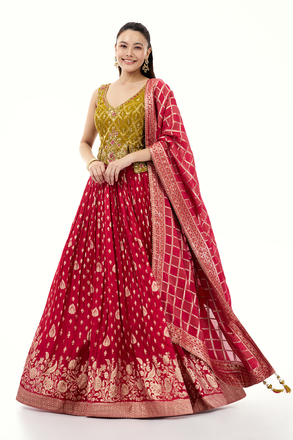 Rani Pink Brocade Lehenga with Resham and Sequin Work